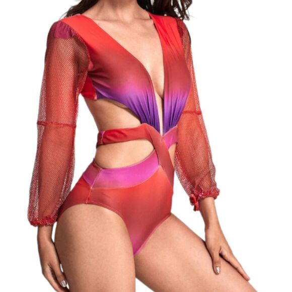 Onek Ombre Cutout Sleeved One Piece Swimsuit Size Medium - Picture 1 of 11